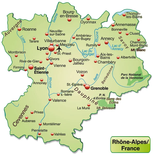 Karte Der Rhrone Alpen Als Karte Pastellgrün — Stockfoto