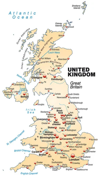 Mapa Inglaterra Como Mapa General Naranja Pastel —  Fotos de Stock