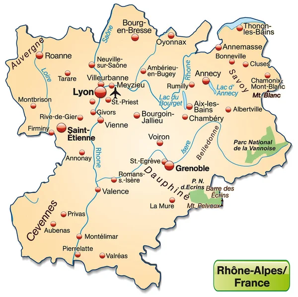 Mapa Rhrone Alpes Como Mapa General Naranja Pastel — Foto de Stock