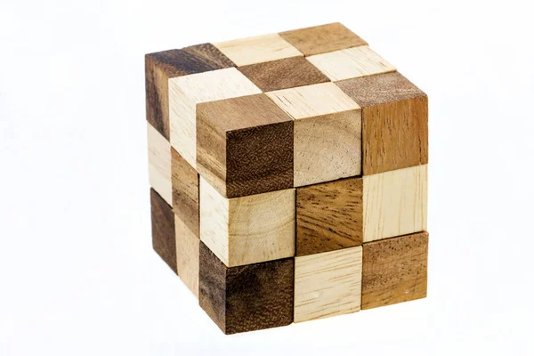 Puzzle Sotto Forma Blocchi Legno Sfondo Bianco — Foto Stock