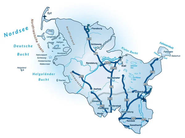 Карта Шлезвіг Гольштейна Транспортною Мережею Синім — стокове фото
