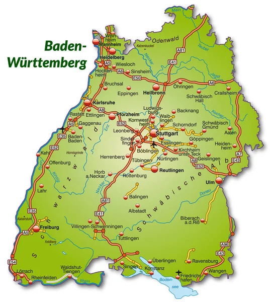 Mappa Baden Wuerttemberg Con Rete Trasporto — Foto Stock
