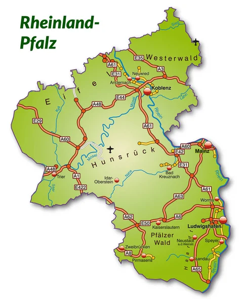 Kaart Van Rheinland Pfalz Met Transportnetwerk — Stockfoto