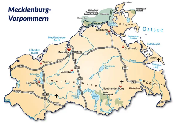 Mapa Mecklenburg Vorpommern Con Red Transporte Naranja Pastel —  Fotos de Stock