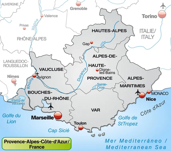 Gri Kenarlı Provence Alpes Cote Azur Haritası — Stok fotoğraf