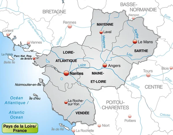 Mapa Pays Loire Con Bordes Gris —  Fotos de Stock
