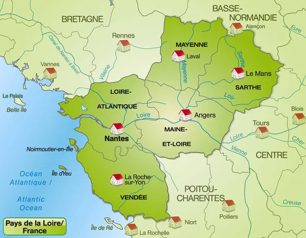 Mapa Pays Loire Con Bordes Verde — Foto de Stock