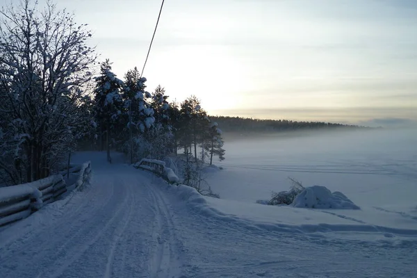 Zimowy Krajobraz Jokkmokk Szwecja — Zdjęcie stockowe