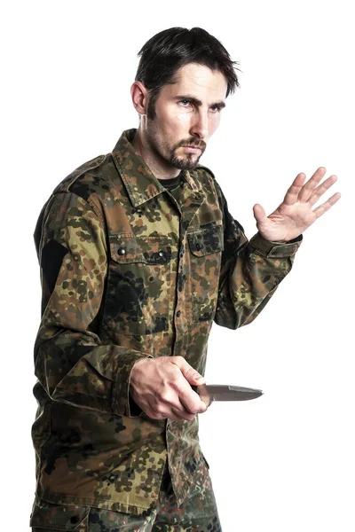Instructeur Auto Défense Masculin Avec Camouflage Faire Exercice Auto Défense — Photo