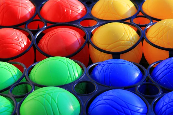Bolas Plásticas Coloridas Uma Fileira — Fotografia de Stock