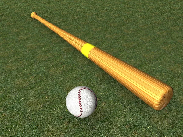 Ilustrace Baseballové Pálky Zeleném Travnatém Pozadí — Stock fotografie
