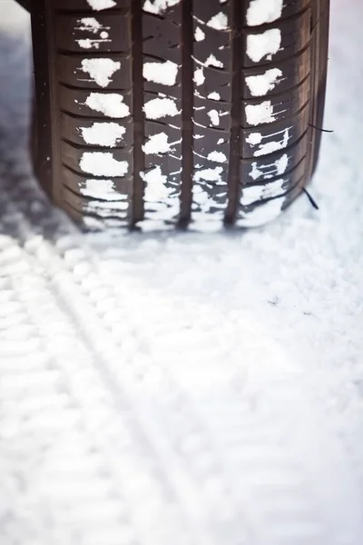 Close Shot Car Tire Snow — Stock Photo, Image