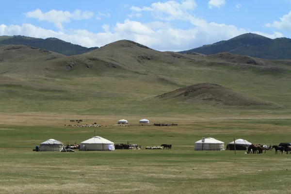 Jurty Vesnice Mongolské Stepi — Stock fotografie