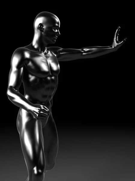 3D描绘了一个金属人 — 图库照片