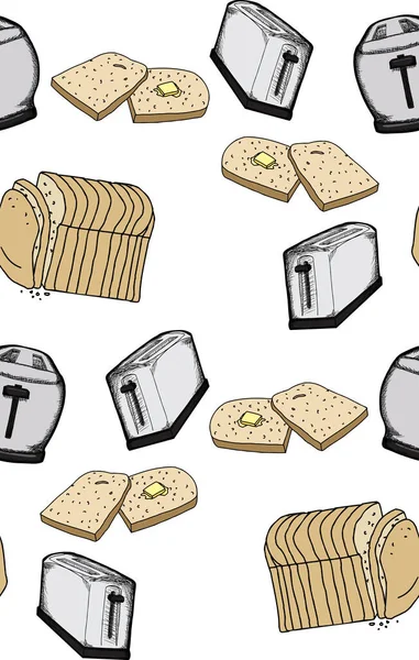 Nahtloser Hintergrund Tapetenmuster Von Toast Und Toaster — Stockfoto