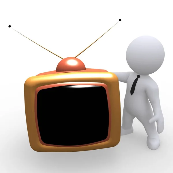 Inteligentna Postać Ogląda Telewizję — Zdjęcie stockowe