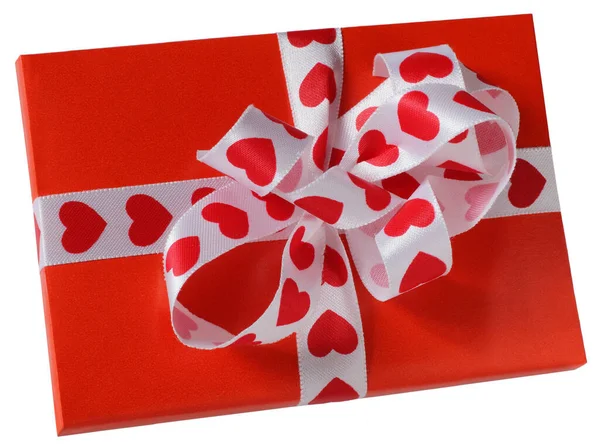 Red Parcel Hearts Ribbon Isolated White — Stock Photo, Image