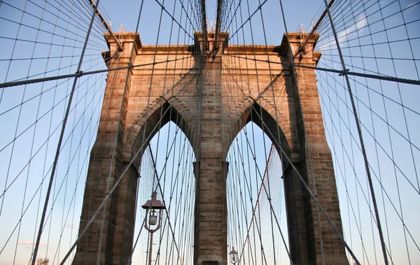 Γέφυρα Του Μπρούκλιν Και Κατά Διάρκεια Ενός Όμορφου Ηλιοβασιλέματος Νέα — Φωτογραφία Αρχείου