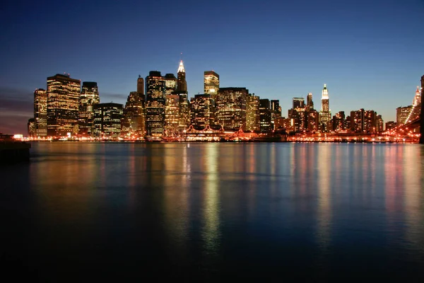 Bilden New Yorks Skyline Sett Från Brooklyn Skymningen — Stockfoto