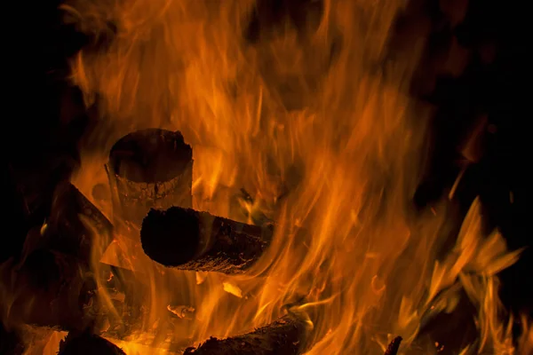 Firewood Burned Bonfire Closeup — Stock Photo, Image