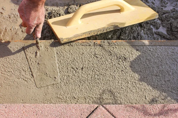 Beton Werknemers Het Gladstrijken Van Beton — Stockfoto