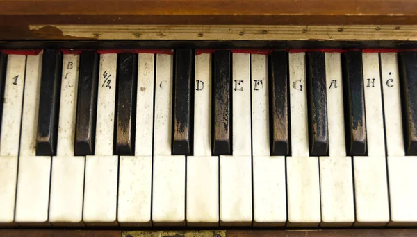 Alte Orgeltastatur Mit Tönen Beschriftet — Stockfoto