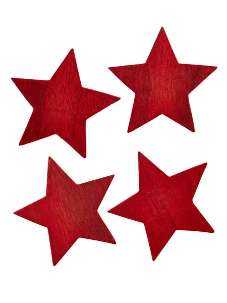 Τέσσερα Κόκκινα Αστέρια Πριονισμένα Από Ξύλο — Φωτογραφία Αρχείου