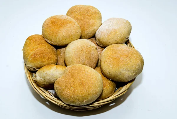 Panini Caldi Colazione Forno Con Lievito Madre Cestino Pane — Foto Stock