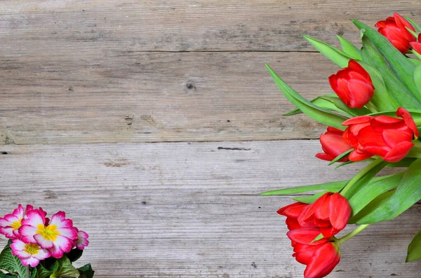 Flores Primavera Sobre Fondo Madera — Foto de Stock