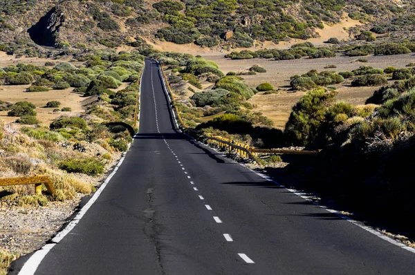 Desert Lonely Road Landscape Volcan Teide National Park Tenerife Canary — Stock Photo, Image