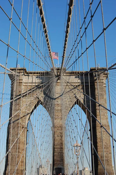 Brooklynský Most Vlajkou Manhattan — Stock fotografie