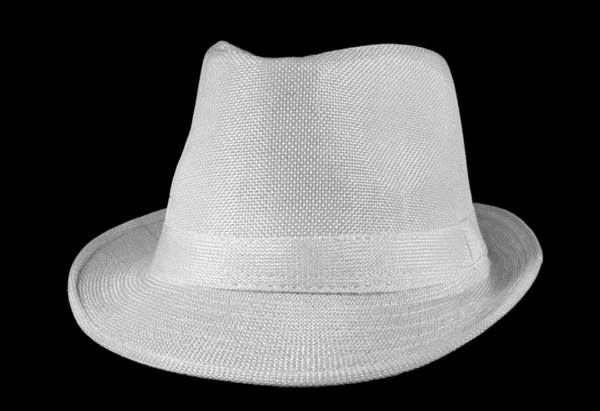 Blanc Homme Chapeau Sur Fond Noir — Photo