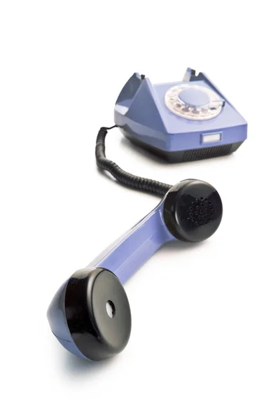 Vieux Téléphone Avec Combiné Levé Sur Fond Blanc — Photo