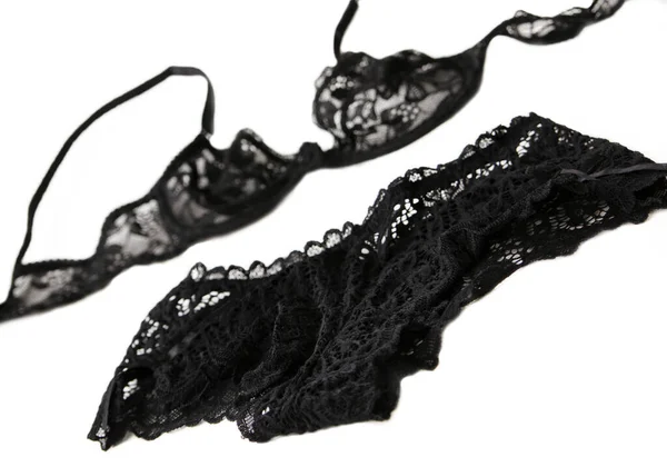 Una Serie Biancheria Intima Donna Pizzo Nero Uno Sfondo Bianco — Foto Stock