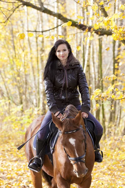 Equestrian Her Horse Autumnal Nature — Stock Photo, Image