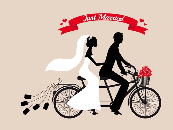 Casado Apenas Noiva Casal Casamento Noivo Bicicleta Tandem — Fotografia de Stock