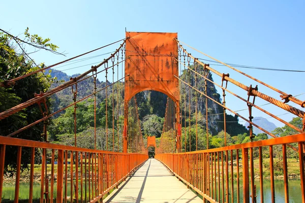 Puente Sobre Canción Río Vang Vieng Laos — Foto de Stock