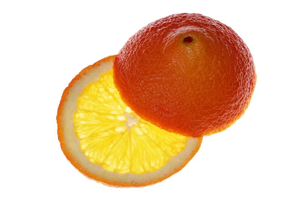 Απομονωμένη Φέτα Πορτοκαλιού Άκρο Πορτοκαλί Φωτισμένη Στο Πίσω Μέρος — Φωτογραφία Αρχείου