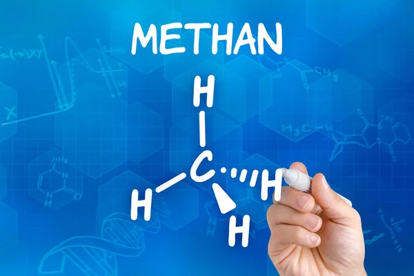 Рука Малює Хімічну Структурну Формулу Метану — стокове фото
