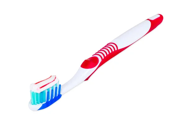 Escova Dentes Com Pasta Dentes Isolada Fundo Branco Com Caminho — Fotografia de Stock