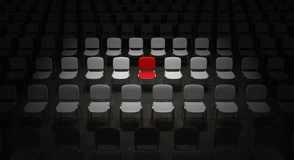Sieć Krzeseł Jasnym Podświetlanym Czerwonym Krzesłem — Zdjęcie stockowe