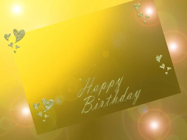 Happy Birthday Gold Letters Gold Hearts — Stock Photo, Image