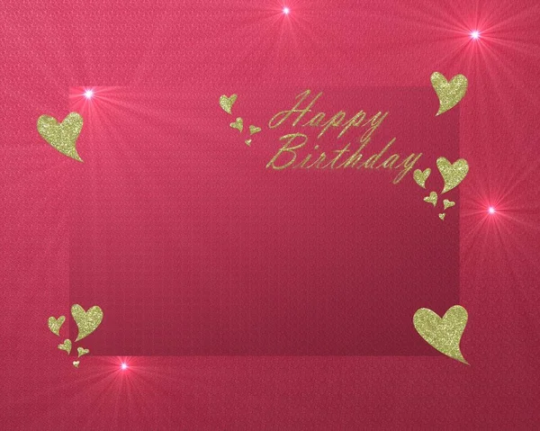 Happy Birthday Gold Letters Gold Hearts — Stock Photo, Image