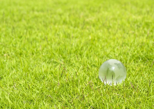 Glas Globe Gräs Konceptet För Miljö Och Naturskyddsprojekt — Stockfoto
