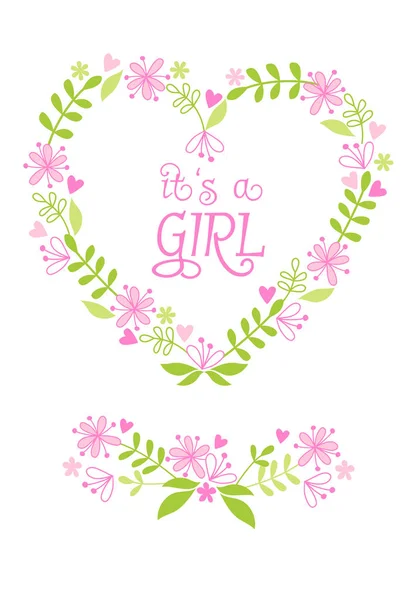 New Baby Girl Green Pink Floral Heart Frame — Stock Photo, Image