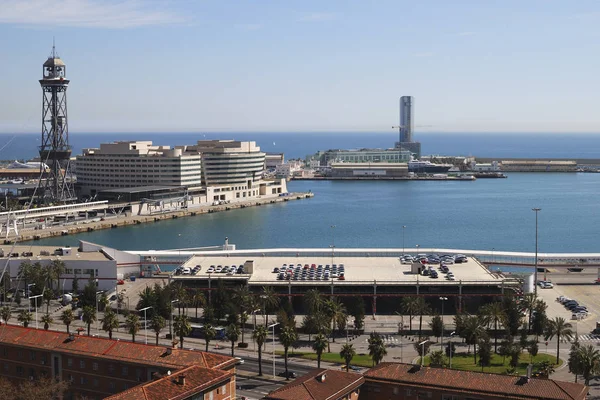 Hafen Von Barcelona Katalonien Spanien Mit Torre Jaume Und Konferenzzentrum — Stockfoto