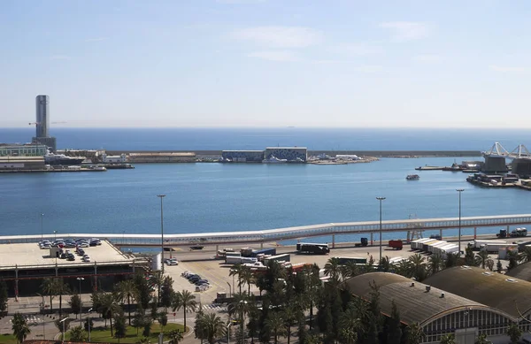 Puerto Barcelona Con Tráfico Mercancías Cataluña España Visto Desde Montjuic — Foto de Stock