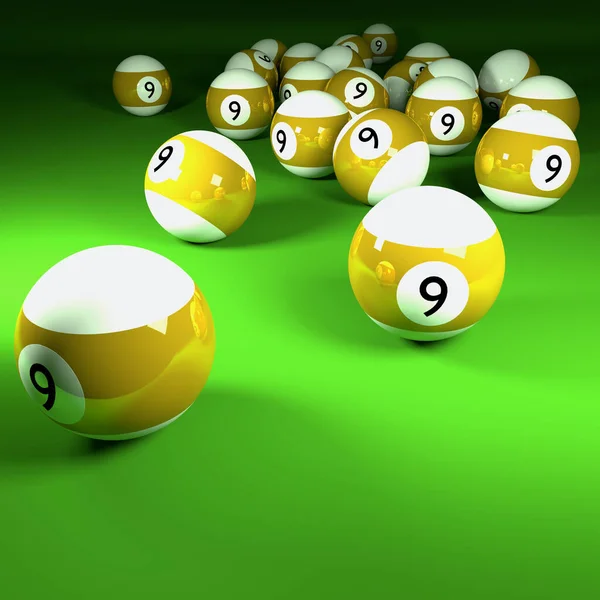 Boules Billard Jaune Blanc Numéro Neuf — Photo