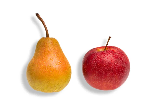 Poire Verte Pomme Rouge Comme Comparaison — Photo