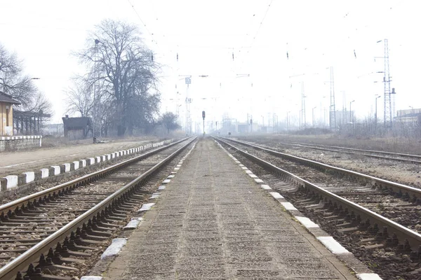 Spoorweg Metalen Trein Tracks Schot Perspectief Weergave — Stockfoto